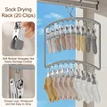 Silent grey sock drying rack with 20 clips and windproof hook for balcony organization - Double-layer 20-clip / Quiet Grey