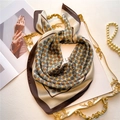 Retro 70cm satin square scarf with colorful geometric floral patterns and brown border - 70*70cm / FJ566-2 (Beige Geometric)