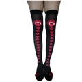 Black over-knee thigh high stockings with red vampire lips and teeth patterns - One Size / Vampire Lips
