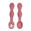 Red silicone baby feeding spoon and textured teether set with cute cat paw handle - Two-Piece Set / Rose Gold