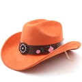 Detail of embroidered floral band and bronze buckle on orange suede cowboy hat - M (56-58cm) / Orange