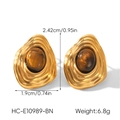 Detail view of retro gold earrings with tiger eye stone including size and weight specs - Brown Tiger Eye Style (HC-E10989-BN)