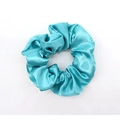 Elegant cyan blue satin hair scrunchie with a glossy silk-like texture on white background - Cyan Blue