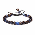 Adjustable 6mm tiger eye bead bracelet with blue and gold finish on black woven cord - 6mm (Stretchable) / Blue Gold Color Stone