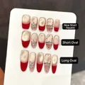 Unghie finte fatte a mano occhio di gatto rosso con fiocchi e diamanti in tre forme - Grande (L) / Ovale Medio