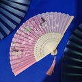 Pink purple gradient bamboo folding fan with cherry blossoms and a tassel pendant - Pink Purple Gradient Pagoda