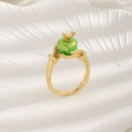 Creative green apple ring in gold finish with zirconia accents for unique fashion style - Green Apple Style (Ring)
