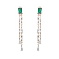 Luxurious emerald green drop earrings with emerald-cut stones and crystal tassels - Double Chain Tassel Style (H)