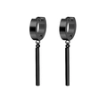 Minimalist black stainless steel hoop earrings with hanging rectangular pillar pendants - Style 15 (Cylindrical Long Bar) / Black