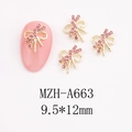 Detail of 9.5x12mm gold alloy bow nail charms with pink rhinestones for DIY art - 3D Bowknot (A663)