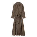 Damen-Hemdblusenkleid mit Karomuster, langen Ärmeln und Taillengürtel in Braun-Schwarz - S / Braun & Schwarz Kariert