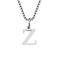 Modern minimalist silver stainless steel necklace featuring a letter Z pendant on box chain - Letter Z-Steel