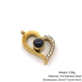 Gold-plated 316L stainless steel heart pendant with black stone inlay and crystal accent - Asymmetric Heart