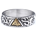 Two-tone stainless steel Masonic Eye of Providence ring with vintage brushed silver finish - US 7 / Two-tone Gold (12307)