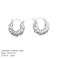 Pendientes de aro trenzados plateados en acero inoxidable, medida de 23x21mm - Estilo Trenzado Croissant (TE19133) / Color Acero