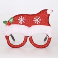 Detailed close-up of red glitter Christmas hat eyewear with pompom and holly leaf decor - Christmas Hat|quantity