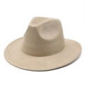Classic beige suede wide brim fedora hat with stitched edges and a central dented crown - M (56-59cm) / Camel Faux Suede