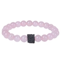 Dettaglio delle perle rosa e della pietra lavica nera sul braccialetto elastico - Cristallo Rosa