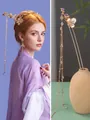 Pendientes dorados con flores y mariposas con borlas de perlas en modelo y detalle - 12# Flor de Hoja de Oro