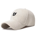 Cappellino da baseball in velluto a coste beige con lettera D ricamata nera - Regolabile / Beige
