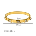 6mm gold titanium bracelet detail with rectangular cubic zirconia and dimensions - Five Baguette Zirconia Style (HF-B5175-G)