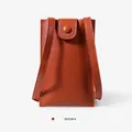 Minimalist brown crossbody phone bag with litchi grain texture and snap closure - Brown