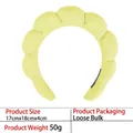Detail showing dimensions and soft plush texture of the light green padded sponge headband - Single Headband / Yellow