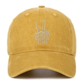 Detail of Good Vibes skeleton hand embroidery on yellow washed cotton baseball cap - One Size / Yellow