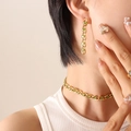 Golden jewelry set with green square zircon necklace and earrings on model - F640-Gold Color Light Green Zirconia Earrings