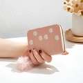 Porte-cartes en cuir PU rose avec broderie marguerite et pendentif pompon soyeux - Rose
