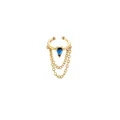 Golden tassel ear cuff with blue pear-shaped zircon and double layer fine chains - 35013-Gold Blue Zircon Double Layer Tassel Single