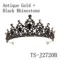 Antique gold gothic crown with black rhinestones and intricate leaf-shaped patterns - Antique KC Gold + Black Rhinestone