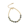 Star charm bracelet with gold beads and multi-color natural stones and extender chain - Moss Agate