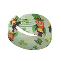 Women's St. Patrick's Day elastic yoga headband with green leprechaun clover prints - FC11-6 Green Leprechaun