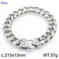 Bracelet cubain en acier inoxydable argenté de 13 mm avec fermoir gravé, longueur 215 mm - Bracelet Couleur Acier (21.5cm)
