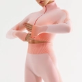Completo yoga rosa senza cuciture con maglia a maniche lunghe con zip e leggings a vita alta - S / Completo Rosa a Maniche Lunghe