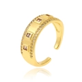 Golden open ring with double rows of pavé zircons and three large square gemstones - Adjustable Open / Double Row Square Stone(J-1271)
