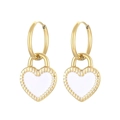 Eleganti orecchini a cerchio dorati con ciondoli a cuore bianco per donna - Stile Cuore Bianco Dorato (KE108733-Z)