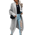 Women's long grey knit cardigan with diamond texture and ribbed cuffs in a batwing style - S / Silver Grey