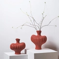 Modern minimalist matte terracotta red ceramic vases with elegant wave texture - Homestay Decoration Set 4