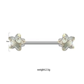 Detailed view of stainless steel nipple rings with 9mm star-shaped zircon stones - Silver Clear Star Style