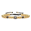 Handmade woven bracelet featuring gold copper beads and colorful micro-set zircon ball - Cylinder Micro Pave Bead / Black + Gold Copper Beads