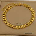 Detailed top view of 18K gold plated Figaro chain bracelet with 18+5cm length and 8.2g weight - Figaro Chain (C-1-12)
