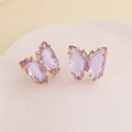 Macro shot of purple butterfly earrings with gold plating and cubic zirconia detail - Light Purple (10#)