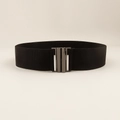 Elastic black wide waist belt for women with elegant dark metal interlocking buckle - 6cm Wide / Black With Black Clasp