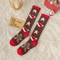 Calcetines altos de Navidad en forro polar coral con hombre de jengibre y rayas rojas - Talla única / Rayas Rojas y Verdes Largo