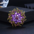 Vintage bronze brooch with purple marquise rhinestones in a sunburst flower design - XD824516 Purple/Bronze