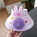 Kids purple sun visor hat with integrated electric fan and cute bunny decoration - Rechargeable Fan Style / Ice Silk Rabbit Fan-Purple