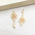 Golden rose-patterned key charms in KC gold finish for DIY jewelry making - 1pc Hollow Key Charm
