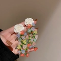 Floral tassel earrings with white roses and colorful lily of the valley resin flowers - White Rose Multicolor Lily of the Valley Tassel Earrings